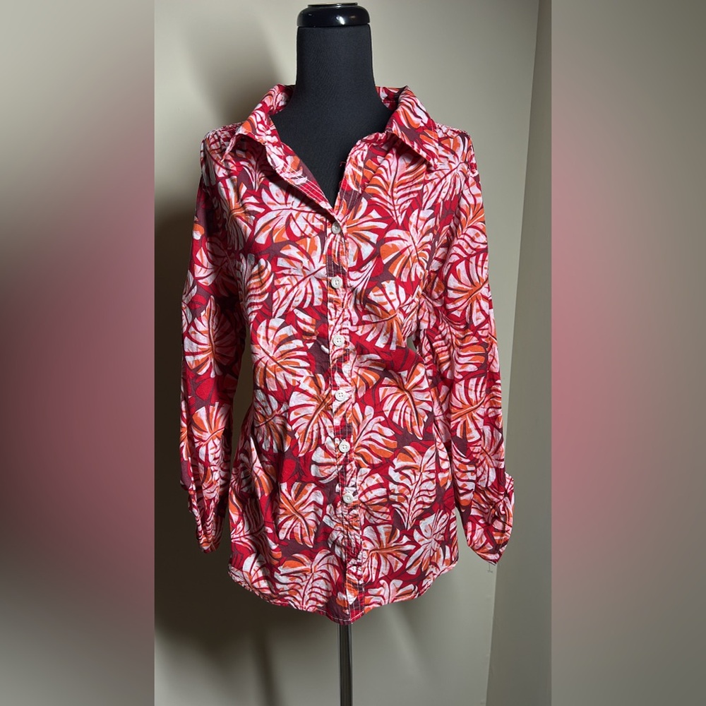 Laura Scott Vibrant Red and Orange Patterned Top